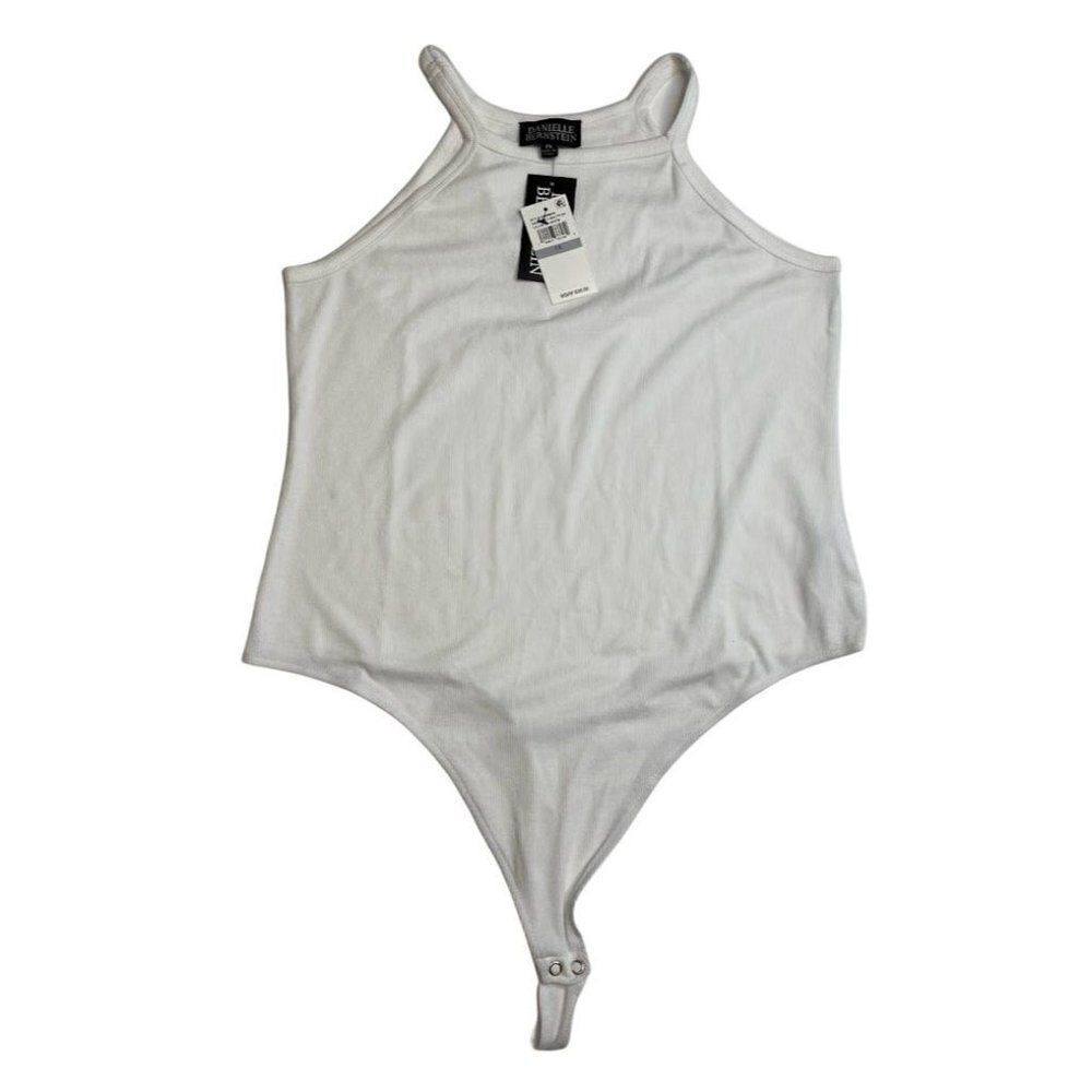 Danielle Bernstein Tank‎ Top Bodysuit Women's 1X White Soft Stretchy NEW